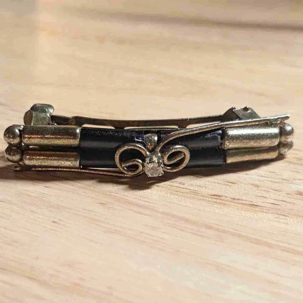 Vintage Fancy Barrette Hair Clip Black Bronze Rhinestone Embellishment Womens